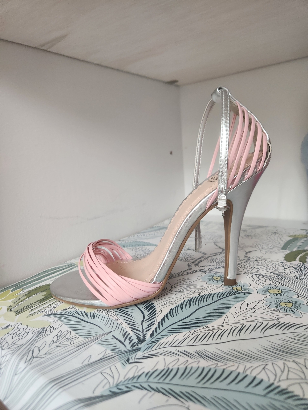 Shoe Dazzle Pink and Silver Strappy Stiletto Sandals